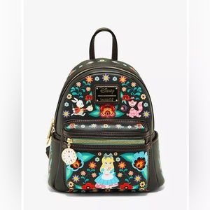 Alice in wonderland embroidered/floral mini backpack purse